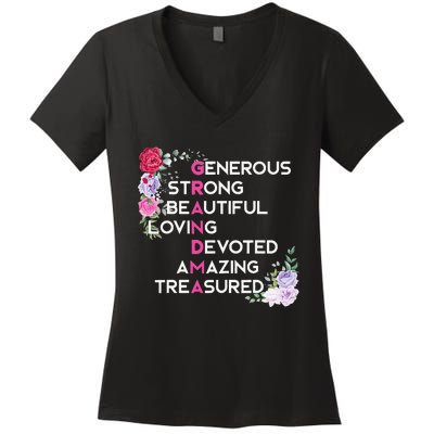 Grandma Is Generous Strong Beautiful Mothers Day Grandmother Women's V-Neck T-Shirt