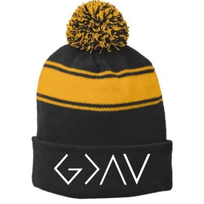 God Is Greater Than The Highs And Lows Christian Stripe Pom Pom Beanie