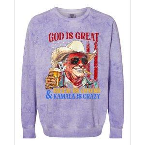 God Is Great Beer Is Good And Kamala Are Crazy Funny Quote Colorblast Crewneck Sweatshirt