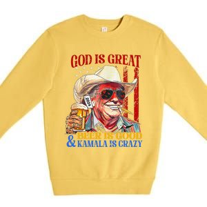 God Is Great Beer Is Good And Kamala Are Crazy Funny Quote Premium Crewneck Sweatshirt