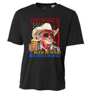 God Is Great Beer Is Good And Kamala Are Crazy Funny Quote Cooling Performance Crew T-Shirt