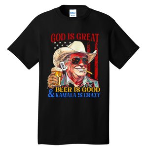 God Is Great Beer Is Good And Kamala Are Crazy Funny Quote Tall T-Shirt