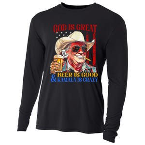 God Is Great Beer Is Good And Kamala Are Crazy Funny Quote Cooling Performance Long Sleeve Crew