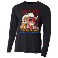 God Is Great Beer Is Good And Kamala Are Crazy Funny Quote Cooling Performance Long Sleeve Crew