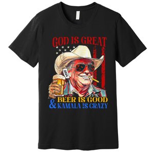 God Is Great Beer Is Good And Kamala Are Crazy Funny Quote Premium T-Shirt