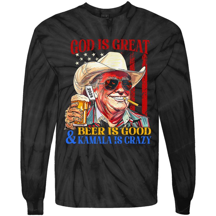 God Is Great Beer Is Good And Kamala Are Crazy Funny Quote Tie-Dye Long Sleeve Shirt