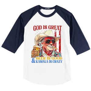 God Is Great Beer Is Good And Kamala Are Crazy Funny Quote Baseball Sleeve Shirt