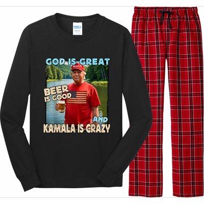 God Is Great Beer Is Good And Kamala Are Crazy Funny Trump Long Sleeve Pajama Set