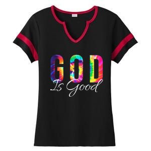 God Is Good Bible Verse Psalm Christian Faith Jesus Tie Dye Ladies Halftime Notch Neck Tee