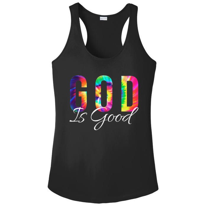 God Is Good Bible Verse Psalm Christian Faith Jesus Tie Dye Ladies PosiCharge Competitor Racerback Tank