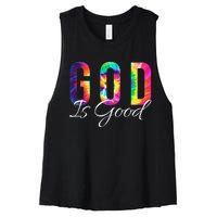 God Is Good Bible Verse Psalm Christian Faith Jesus Tie Dye Women's Racerback Cropped Tank