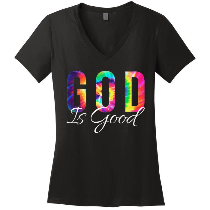 God Is Good Bible Verse Psalm Christian Faith Jesus Tie Dye Women's V-Neck T-Shirt