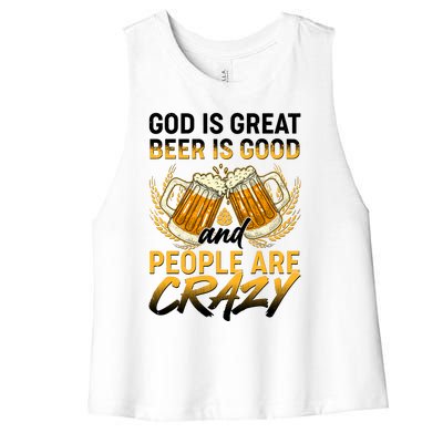 God Is Great Beer Is Good And People Are Crazy Women's Racerback Cropped Tank