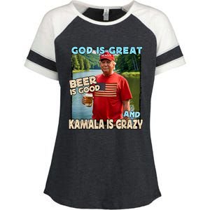 God Is Great Beer Is Good And Kamala Are Crazy Funny Trump Enza Ladies Jersey Colorblock Tee