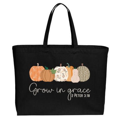 Grow In Grace Pumpkins Fall Thanksgiving Christian Religious Cotton Canvas Jumbo Tote