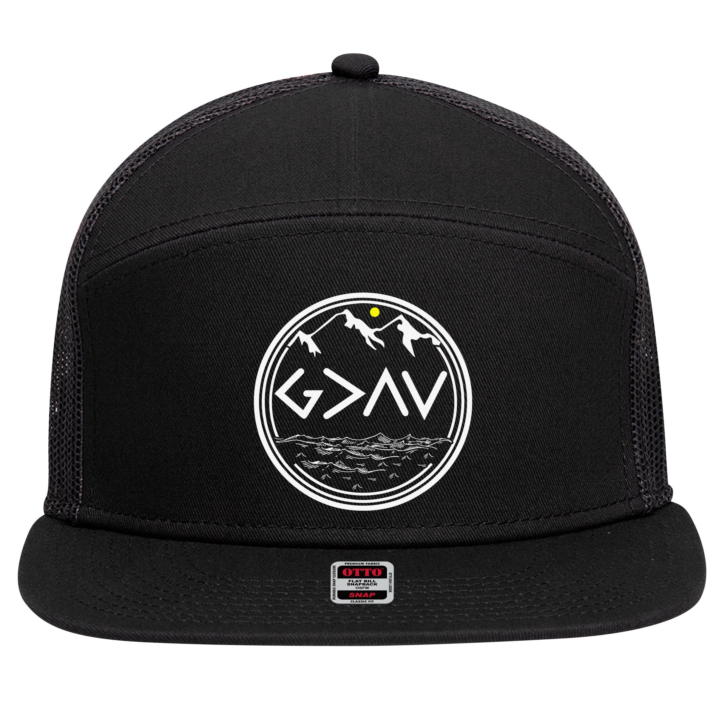 God Is Greater Than The Highs And Lows  7 Panel Mesh Trucker Snapback Hat
