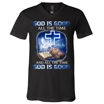 God Is Good All The Time Christian Cross Jesus Quote V-Neck T-Shirt