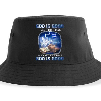 God Is Good All The Time Christian Cross Jesus Quote Sustainable Bucket Hat