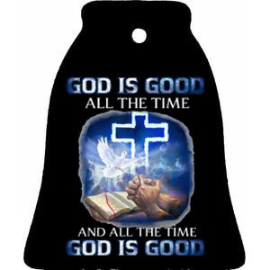 God Is Good All The Time Christian Cross Jesus Quote Ceramic Bell Ornament