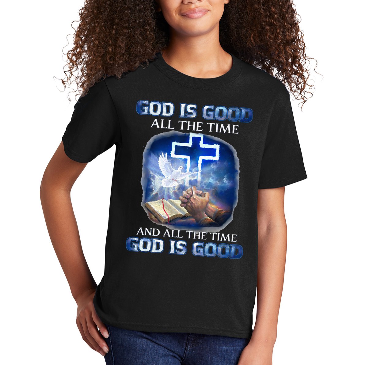 God Is Good All The Time Christian Cross Jesus Quote Kids T-Shirt