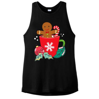 Gingerbread In Hot Cocoa Mug Christmas Holiday Fun Costume Ladies PosiCharge Tri-Blend Wicking Tank