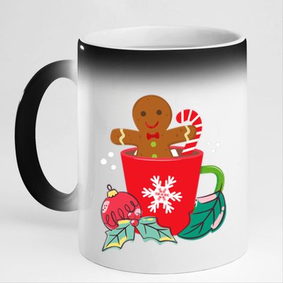 Gingerbread In Hot Cocoa Mug Christmas Holiday Fun Costume 11oz Black Color Changing Mug