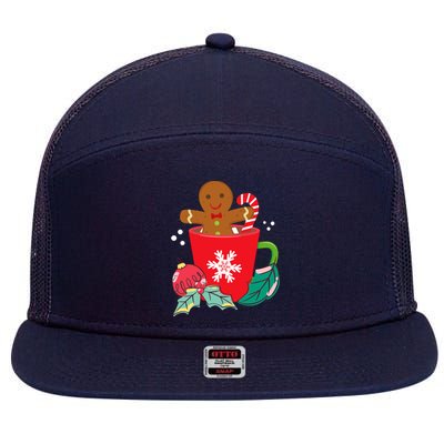 Gingerbread In Hot Cocoa Mug Christmas Holiday Fun Costume 7 Panel Mesh Trucker Snapback Hat