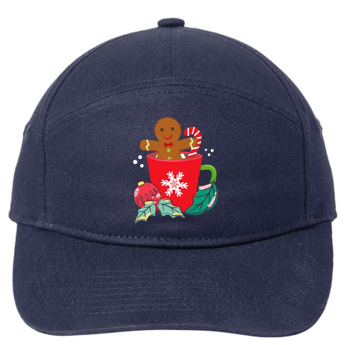 Gingerbread In Hot Cocoa Mug Christmas Holiday Fun Costume 7-Panel Snapback Hat