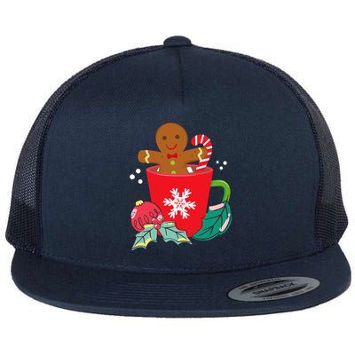 Gingerbread In Hot Cocoa Mug Christmas Holiday Fun Costume Flat Bill Trucker Hat