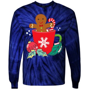 Gingerbread In Hot Cocoa Mug Christmas Holiday Fun Costume Tie-Dye Long Sleeve Shirt