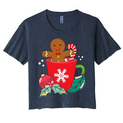 Gingerbread In Hot Cocoa Mug Christmas Holiday Fun Costume Women's Crop Top Tee