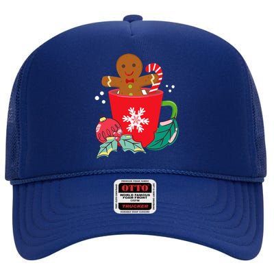 Gingerbread In Hot Cocoa Mug Christmas Holiday Fun Costume High Crown Mesh Back Trucker Hat