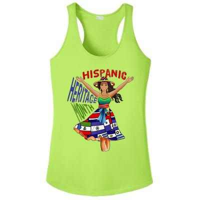 Girl In Hispanic Heritage Month Dress Flags Latino Ladies PosiCharge Competitor Racerback Tank