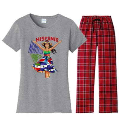 Girl In Hispanic Heritage Month Dress Flags Latino Women's Flannel Pajama Set