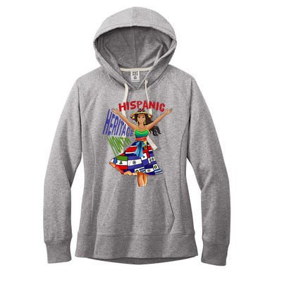 Girl In Hispanic Heritage Month Dress Flags Latino Women's Fleece Hoodie