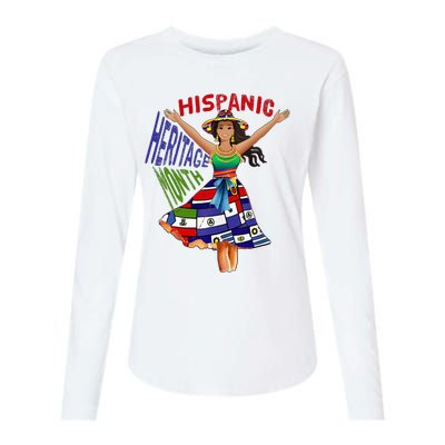 Girl In Hispanic Heritage Month Dress Flags Latino Womens Cotton Relaxed Long Sleeve T-Shirt