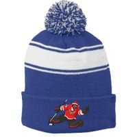 Goalkeeper Ice Hockey Santa Claus Christmas Gift Stripe Pom Pom Beanie