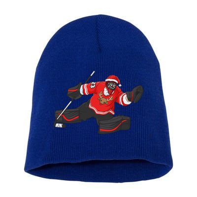 Goalkeeper Ice Hockey Santa Claus Christmas Gift Short Acrylic Beanie