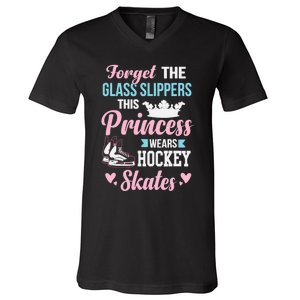 Girls Ice Hockey TShirt This Princess Wears Hockey Skates V-Neck T-Shirt