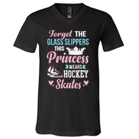 Girls Ice Hockey TShirt This Princess Wears Hockey Skates V-Neck T-Shirt