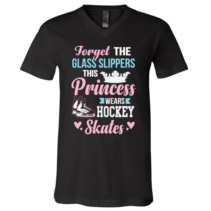 Girls Ice Hockey TShirt This Princess Wears Hockey Skates V-Neck T-Shirt