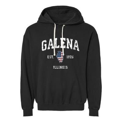 Galena Illinois Il Vintage American Flag Sports Design Garment-Dyed Fleece Hoodie