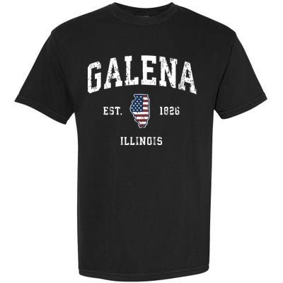 Galena Illinois Il Vintage American Flag Sports Design Garment-Dyed Heavyweight T-Shirt