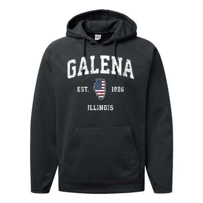 Galena Illinois Il Vintage American Flag Sports Design Performance Fleece Hoodie