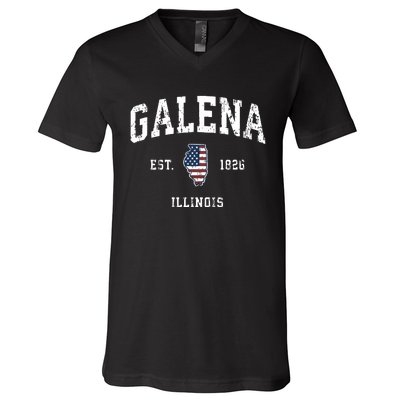 Galena Illinois Il Vintage American Flag Sports Design V-Neck T-Shirt