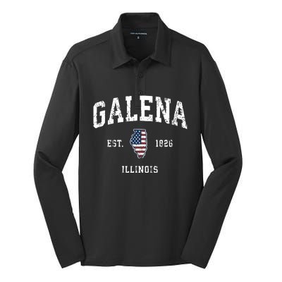 Galena Illinois Il Vintage American Flag Sports Design Silk Touch Performance Long Sleeve Polo