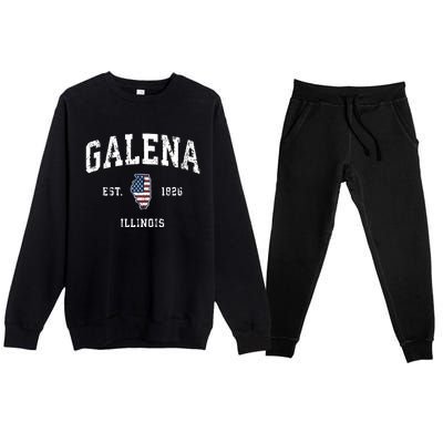 Galena Illinois Il Vintage American Flag Sports Design Premium Crewneck Sweatsuit Set