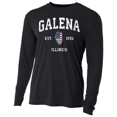 Galena Illinois Il Vintage American Flag Sports Design Cooling Performance Long Sleeve Crew