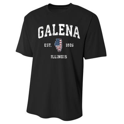 Galena Illinois Il Vintage American Flag Sports Design Performance Sprint T-Shirt