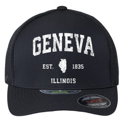 Geneva Illinois Il Vintage Established Athletic Sports Design Flexfit Unipanel Trucker Cap